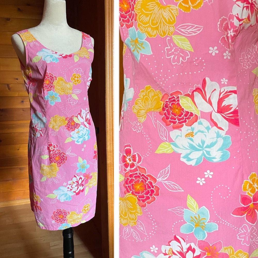 Lizsport by Liz Claiborne Tropical Hawaiian Print Cotton Shift Dress Sz 6 small